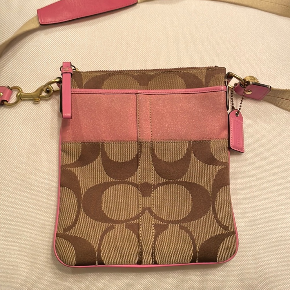 Coach pink and signature cross body bag - pre owned used condition